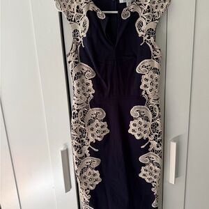 Elegant Navy and Cream Lace Dress